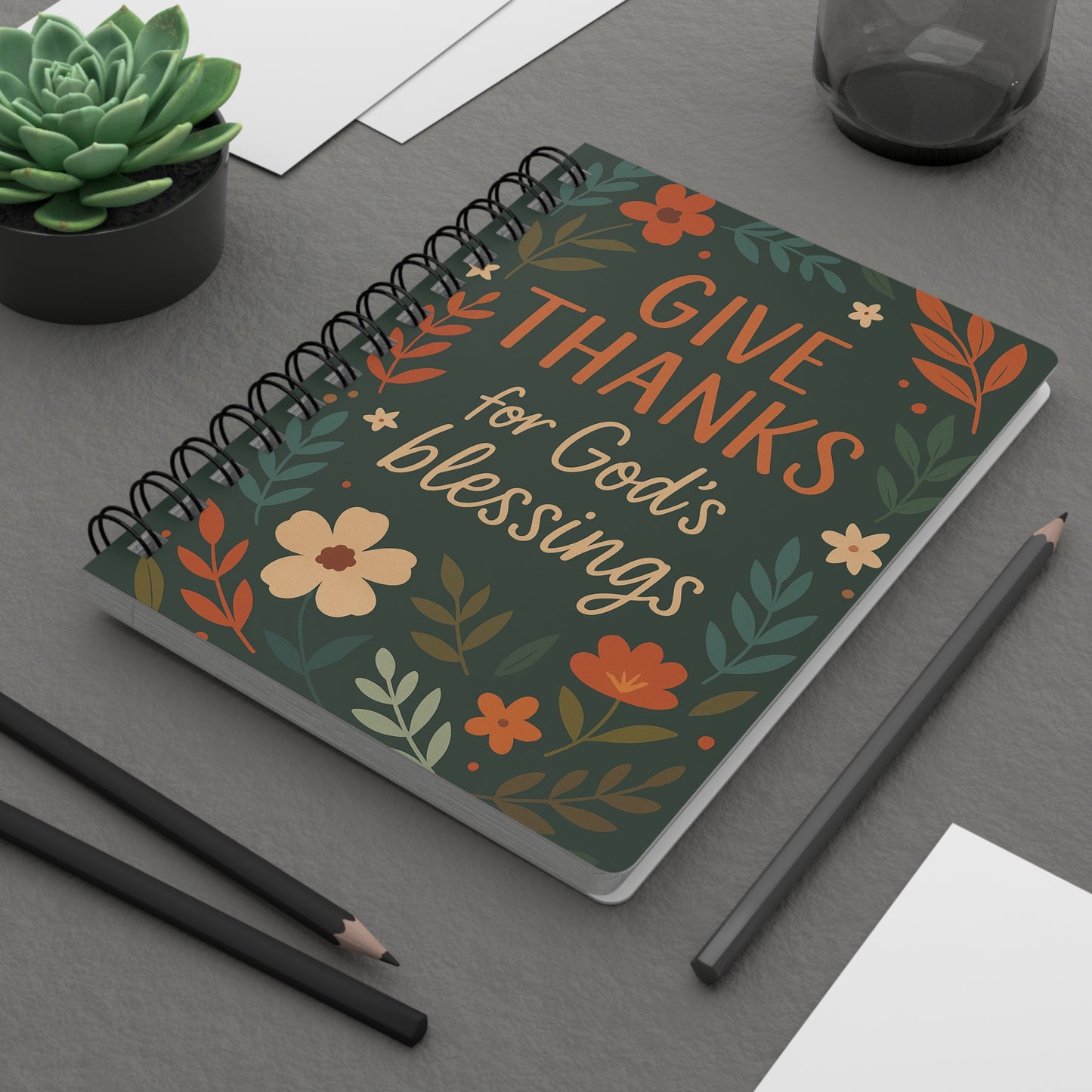 Spiral Bound Journal with Floral Design - Give Thanks for God's Blessings, Gratitude Journal, Gift for Women, Fall Decor, [...]