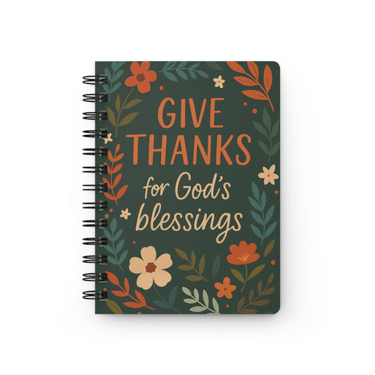 Spiral Bound Journal with Floral Design - Give Thanks for God's Blessings, Gratitude Journal, Gift for Women, Fall Decor, [...]