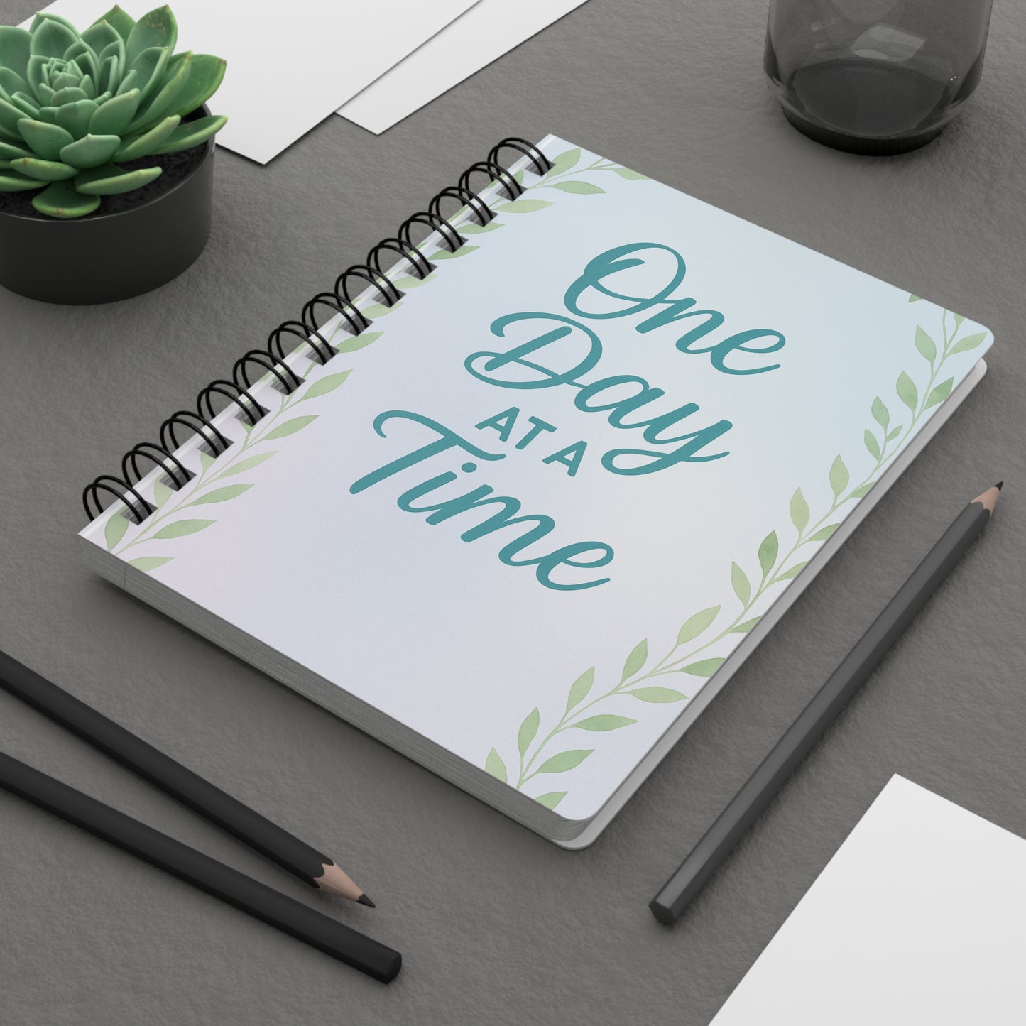 Inspirational Spiral Bound Journal | One Day at a Time | Daily Planner, Self-Care Notebook, Gratitude Journal, Gift, Stationery