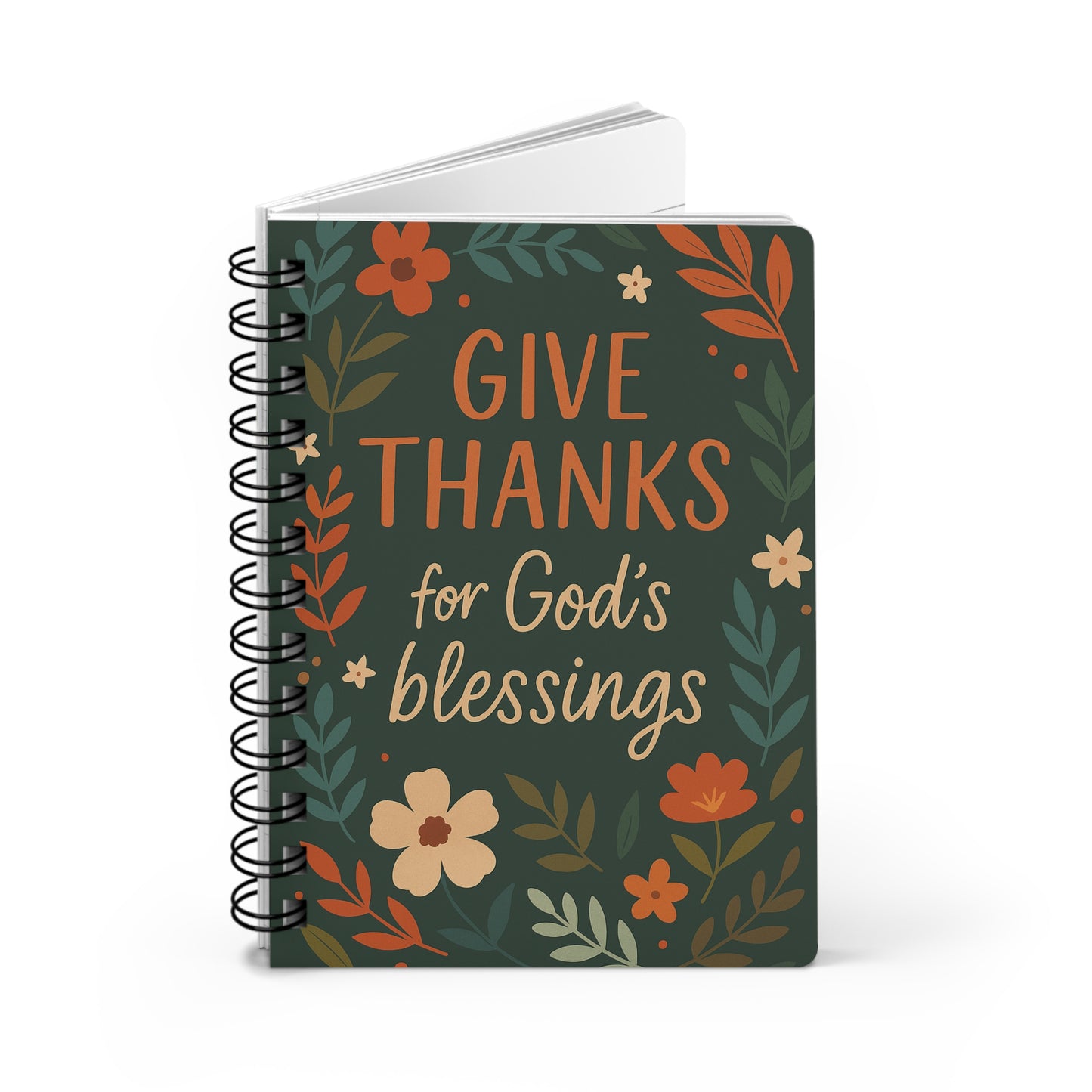 Spiral Bound Journal with Floral Design - Give Thanks for God's Blessings, Gratitude Journal, Gift for Women, Fall Decor, [...]