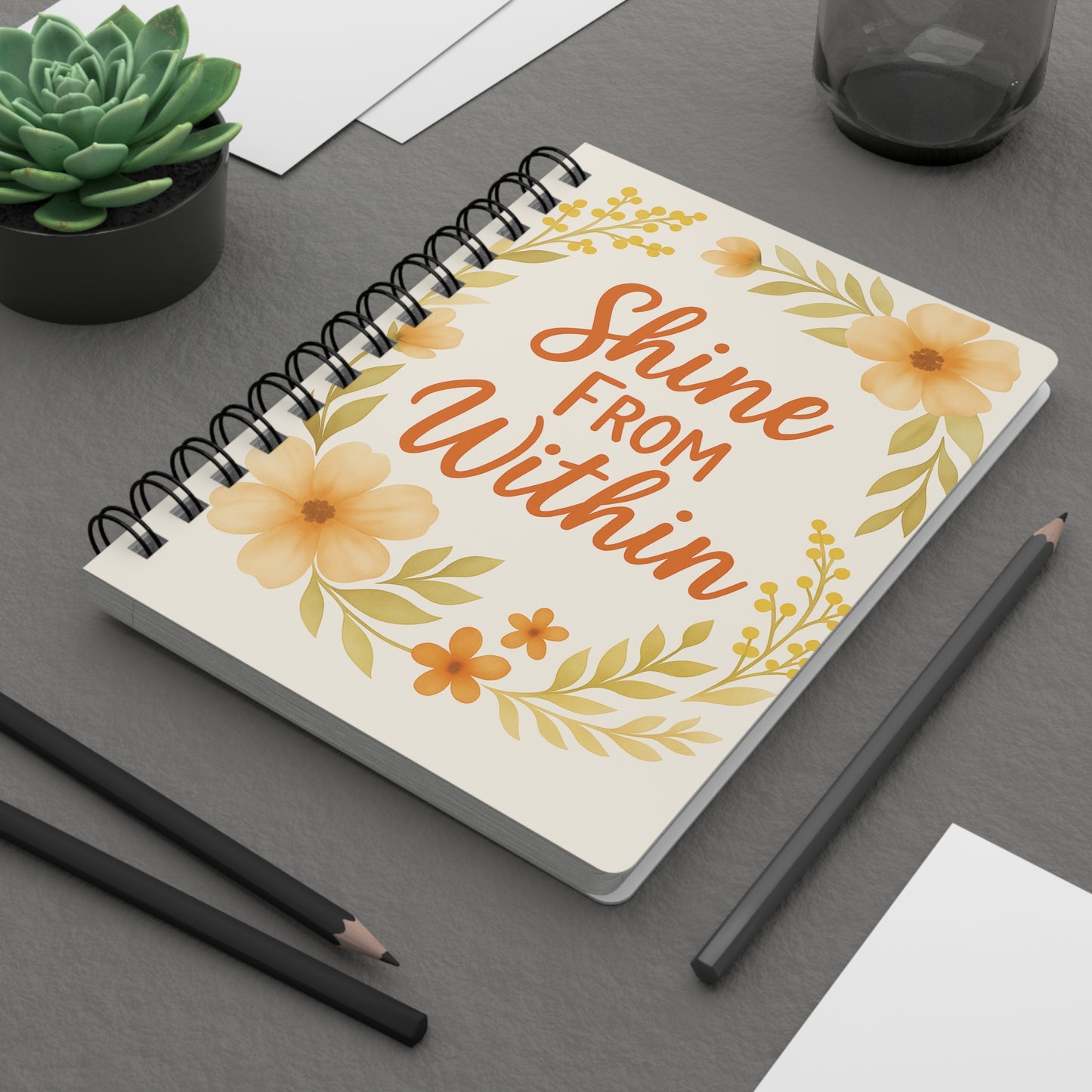 Floral Inspirational Journal - Shine From Within, Motivational Notebook, Gift for Writers, Nature Lovers, Self-Care Diary